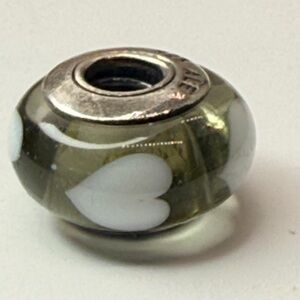 Pandora Smoky Murano Glass White Hearts Charm ALE 925 S925